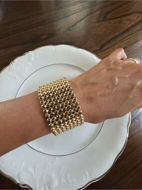 Gold Beaded Wide Stretch Bracelet